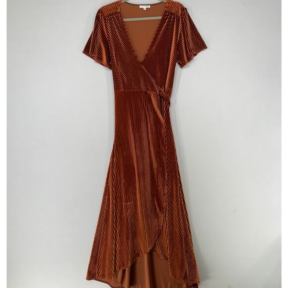 Baltic Born Women Andi Dress M Brown Burnt Orange Velvet Ribbed Wrap - Picture 2 of 10